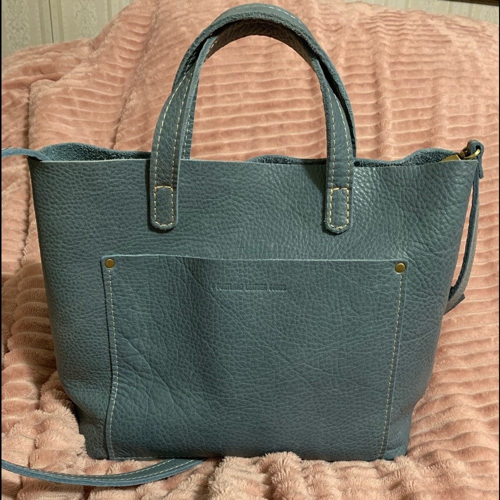 Portland Leather Goods almost perfect medium crossbody tote blue steel